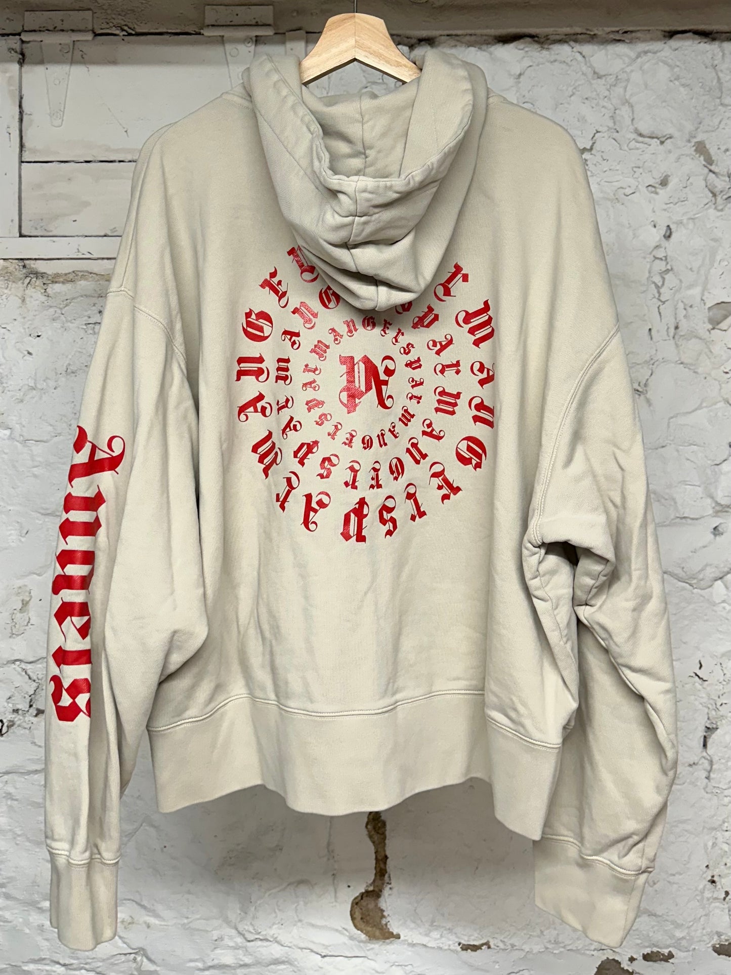 Palm Angels Spiral Spellout Zip Up Hoodie Tan Sz L