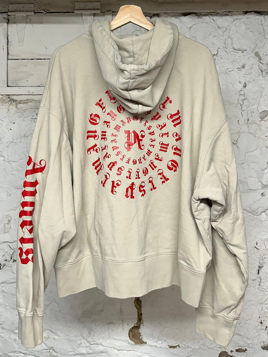 Palm Angels Spiral Spellout Zip Up Hoodie Tan Sz L