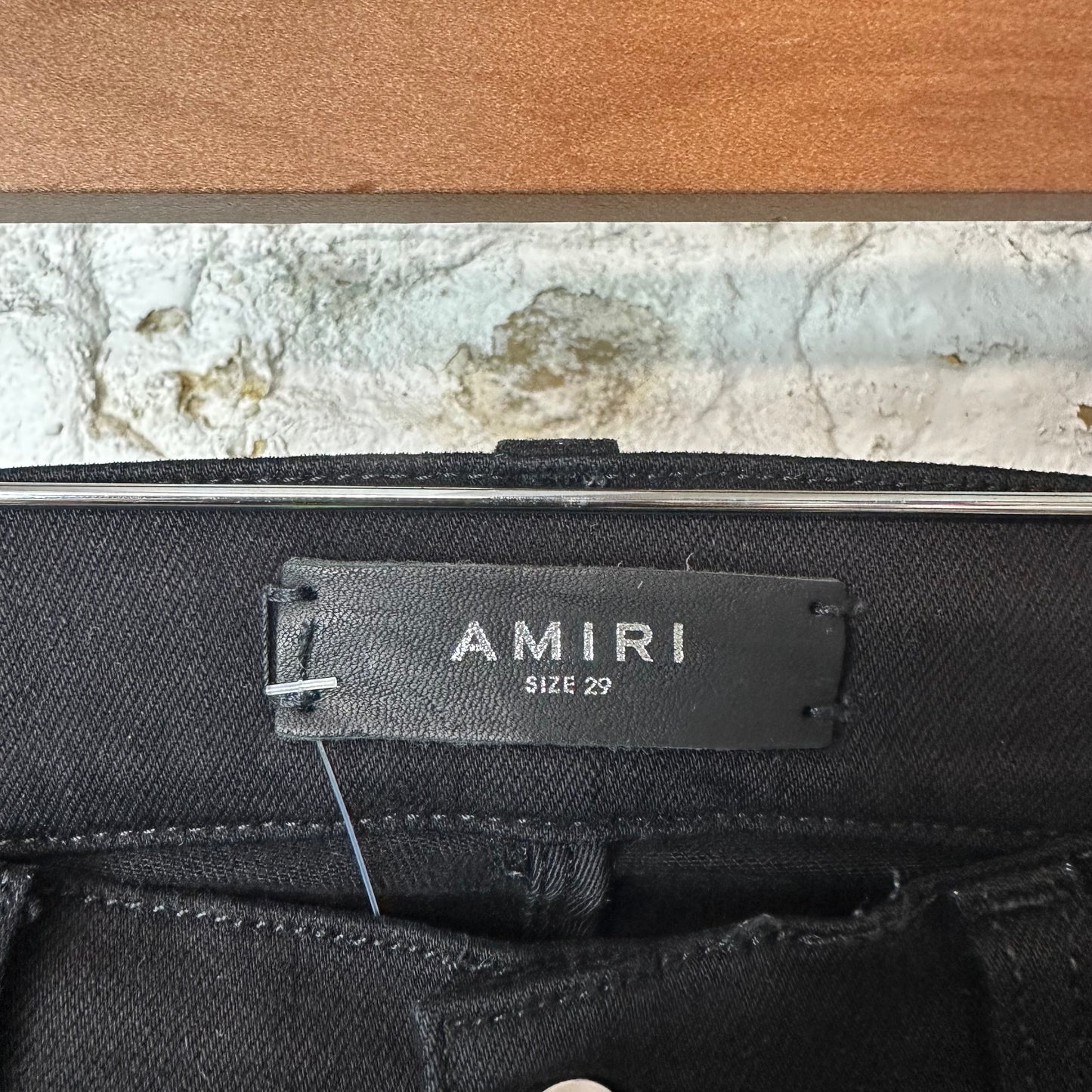 Amiri MX1 Black Leather Black Denim Jeans Sz 29