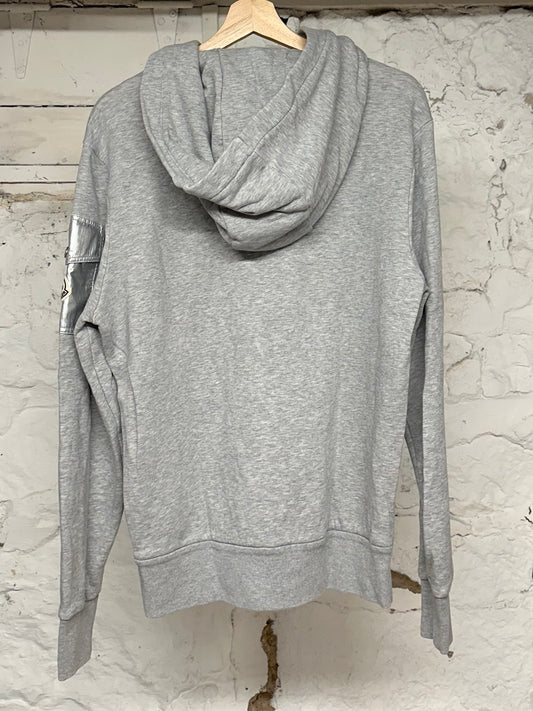 Moncler Silver Spellout Zip Up Hoodie Grey Sz L
