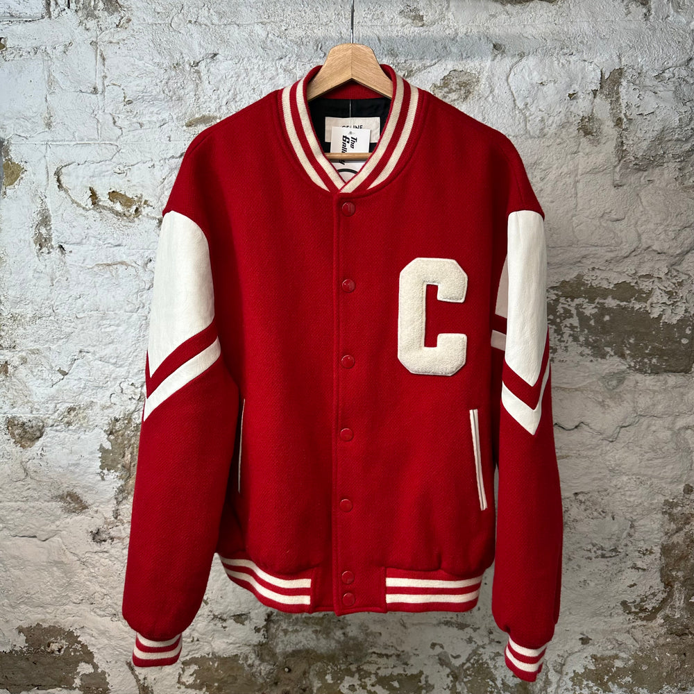 Celine Red White Wool Varsity Jacket Sz XL