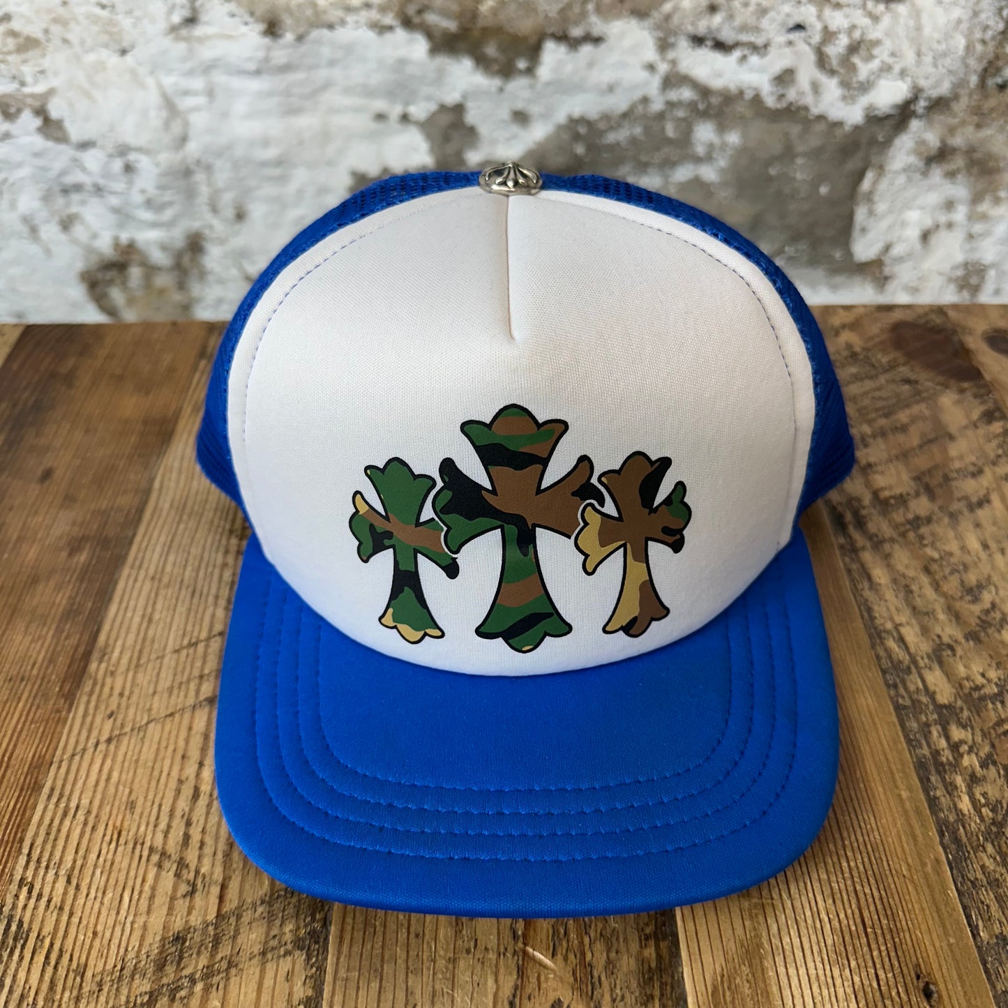 Chrome Hearts Triple Camo Cross Blue White Trucker Hat