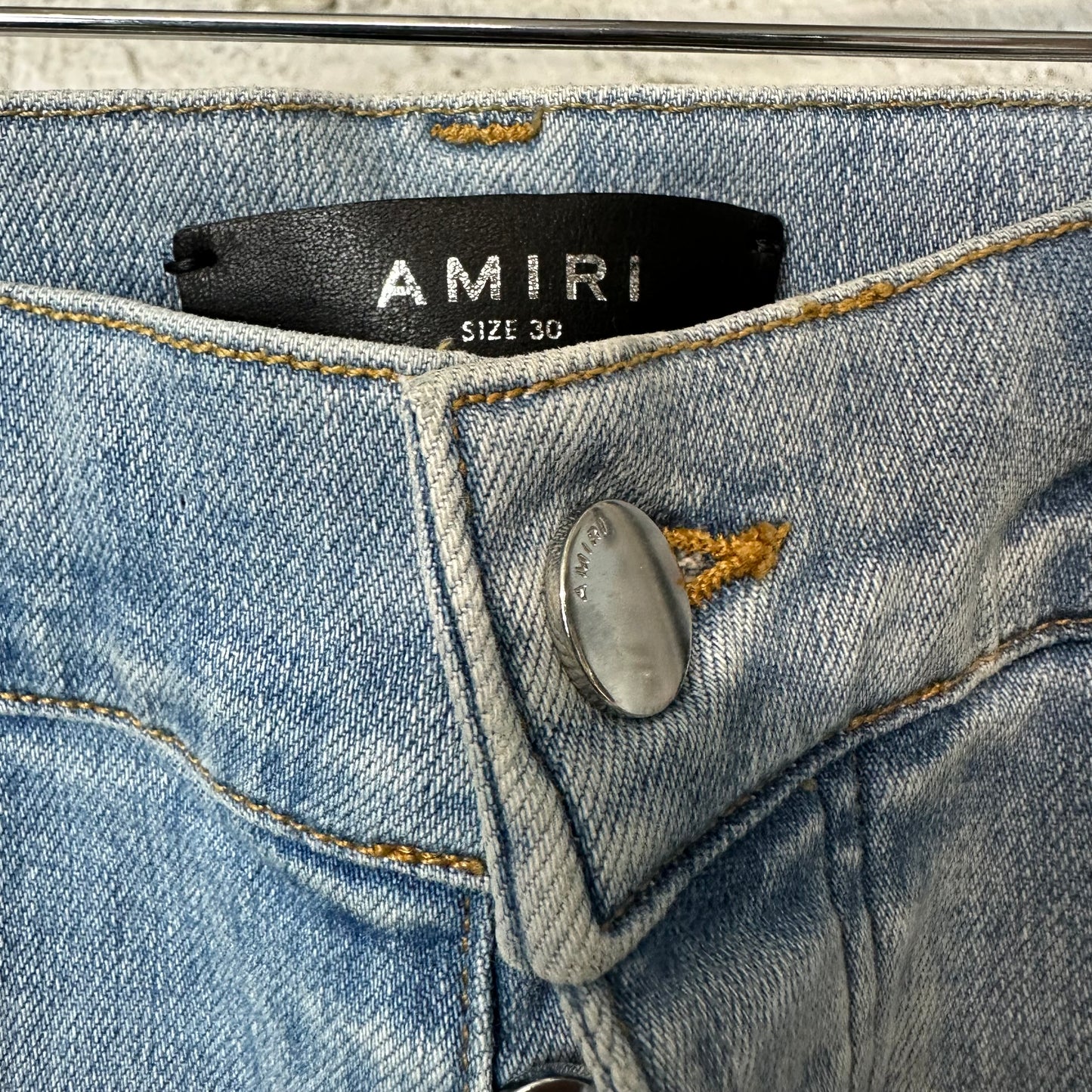 Amiri MX1 Yellow Suede Blue Denim Jeans Sz 30