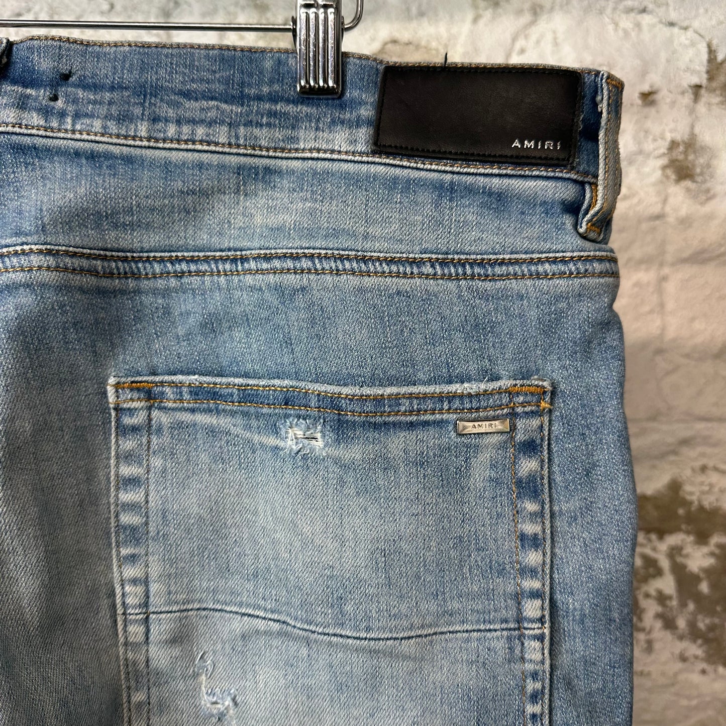 Amiri MX1 Black Leather Blue Denim Jeans Sz 38