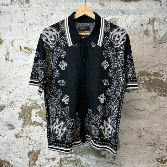 Amiri Black Paisley Button Up Polo Shirt Sz M