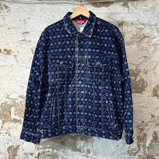 Supreme Flocked Denim Trucker Jacket Blue Sz M