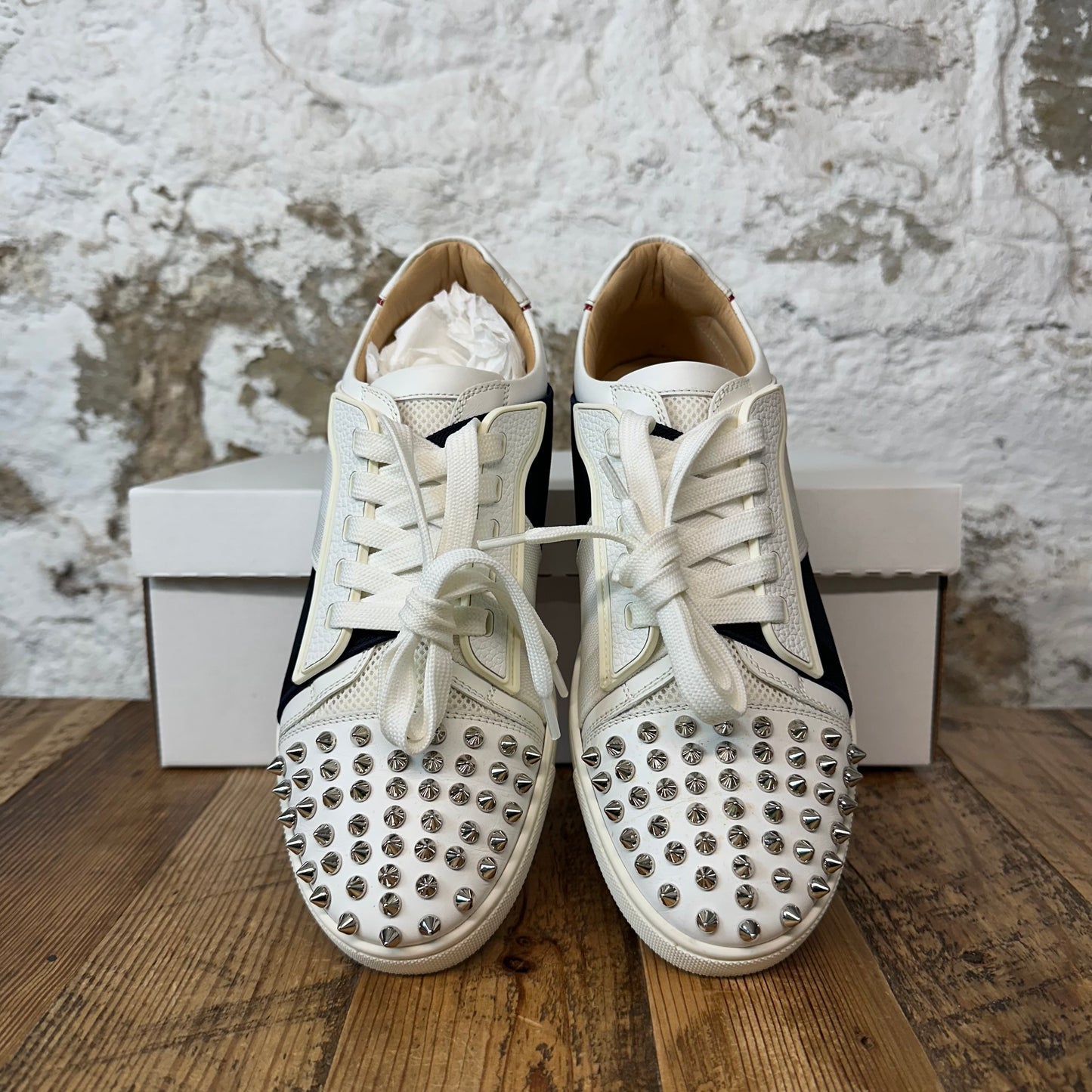 Christian Louboutin Navy Red White Spike Sneaker Sz 6 (38) No Box