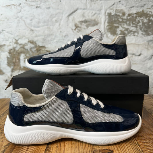 Prada Americas Cup Navy Patent Grey White Sneaker Sz 6 (38.5)