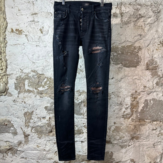 Amiri MX1 Brown Paisley Black Denim Jeans Sz 29