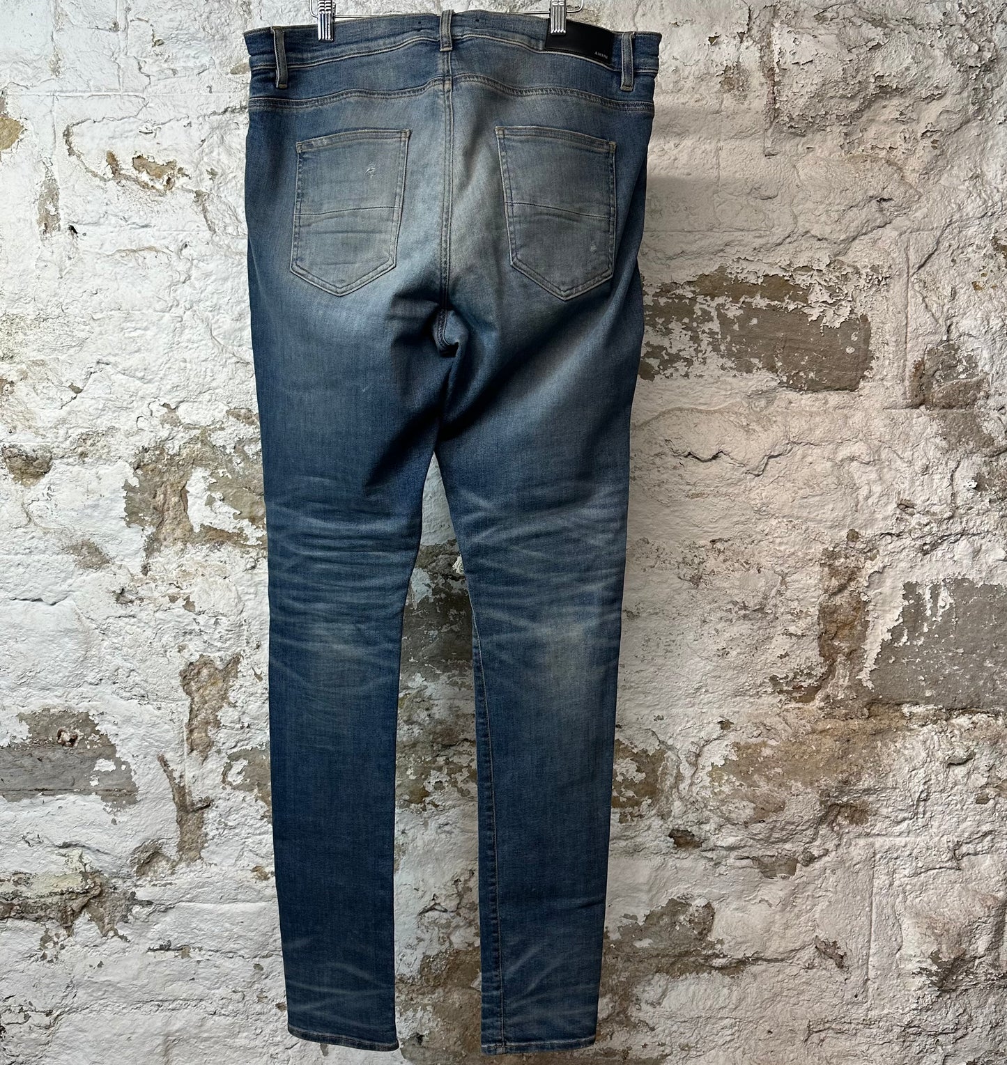 Amiri MX1 Black Leather Blue Denim Jeans Sz 38