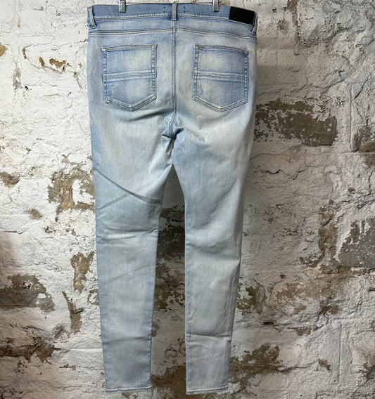 Amiri MX1 Camo Patch Lightwash Blue Denim Jeans Sz 40