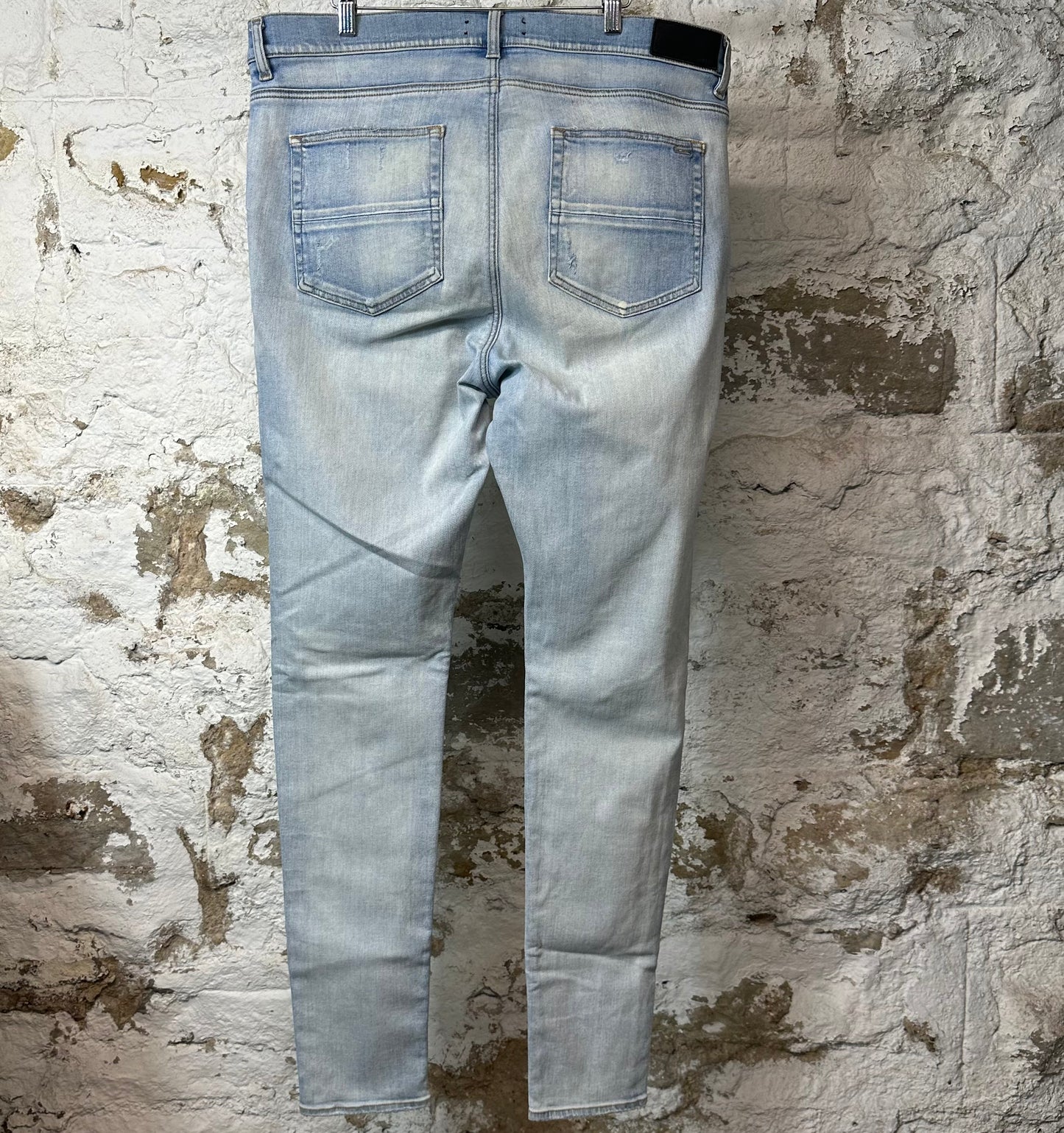 Amiri MX1 Camo Patch Lightwash Blue Denim Jeans Sz 40