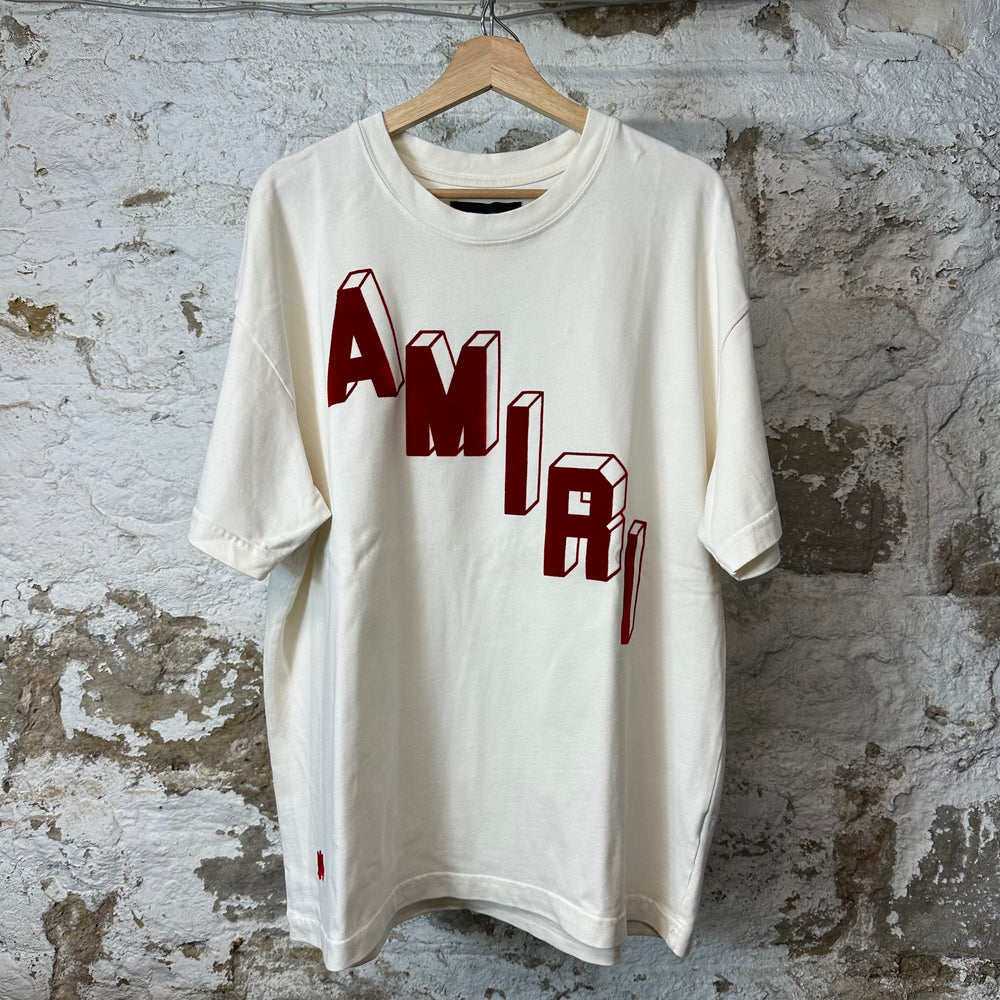 Amiri Red Velour Flocked Spell Cream T-Shirt Sz M