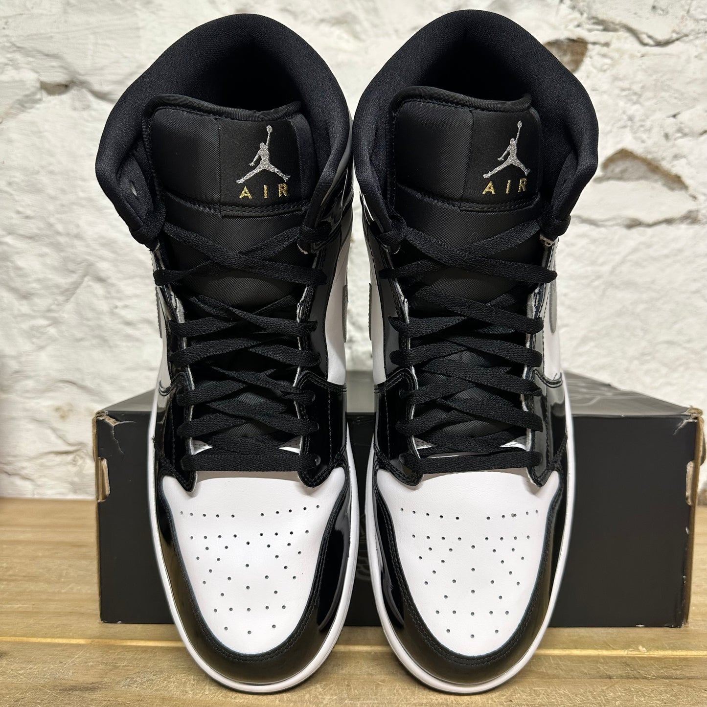 Air Jordan 1 Mid Patent Black Silver Sz 15