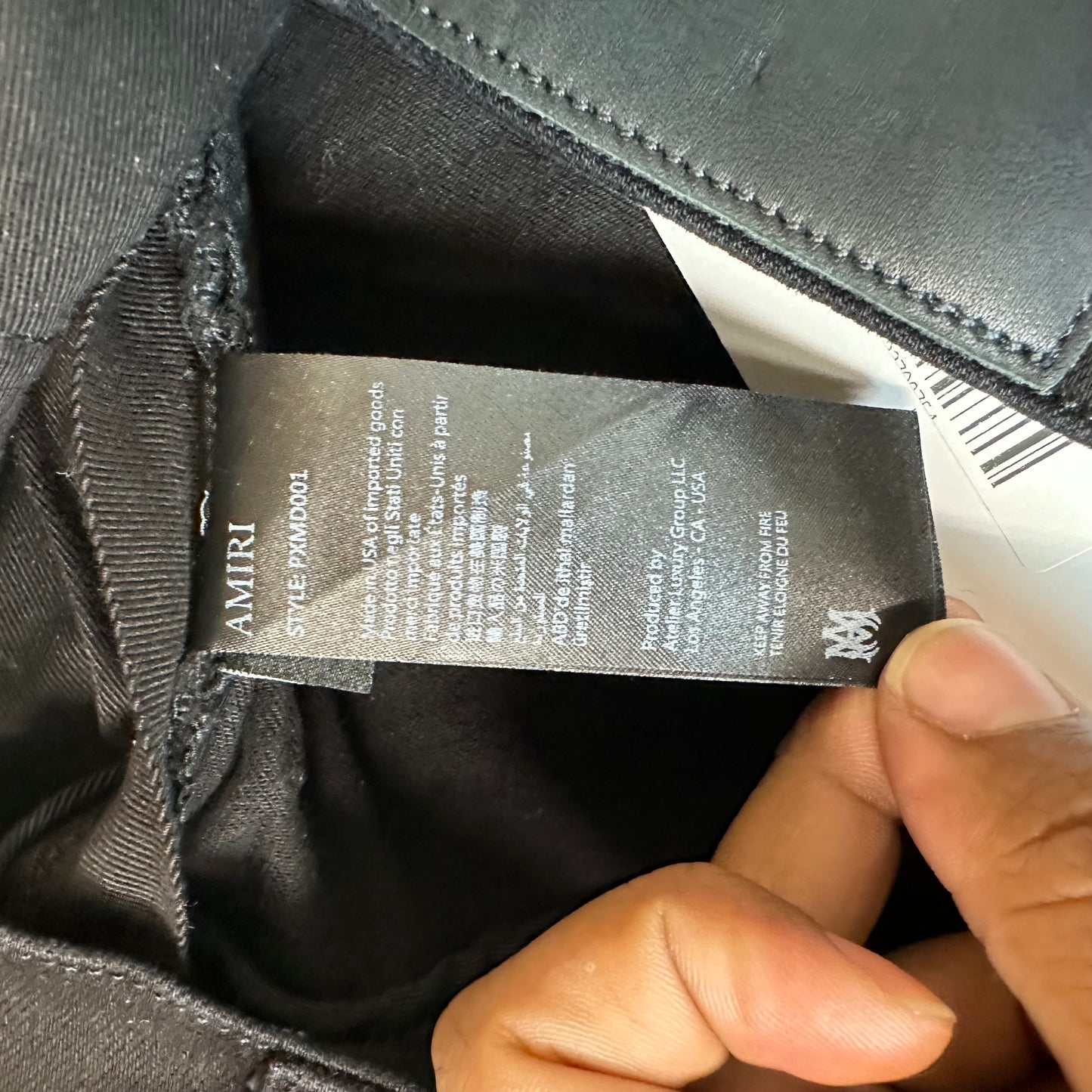 Amiri MX1 Black Leather Black Denim Jeans Sz 32