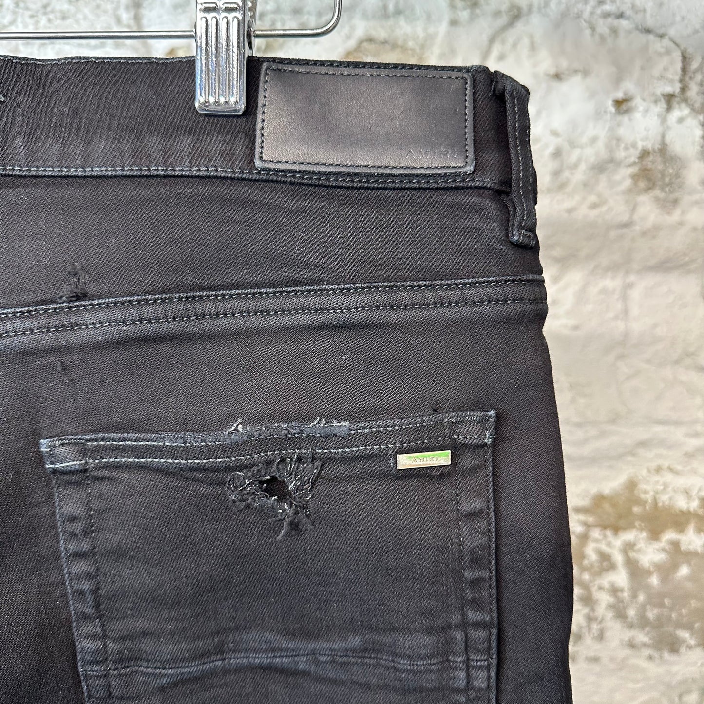 Amiri Distressed Plain Black Denim Jeans Sz 36