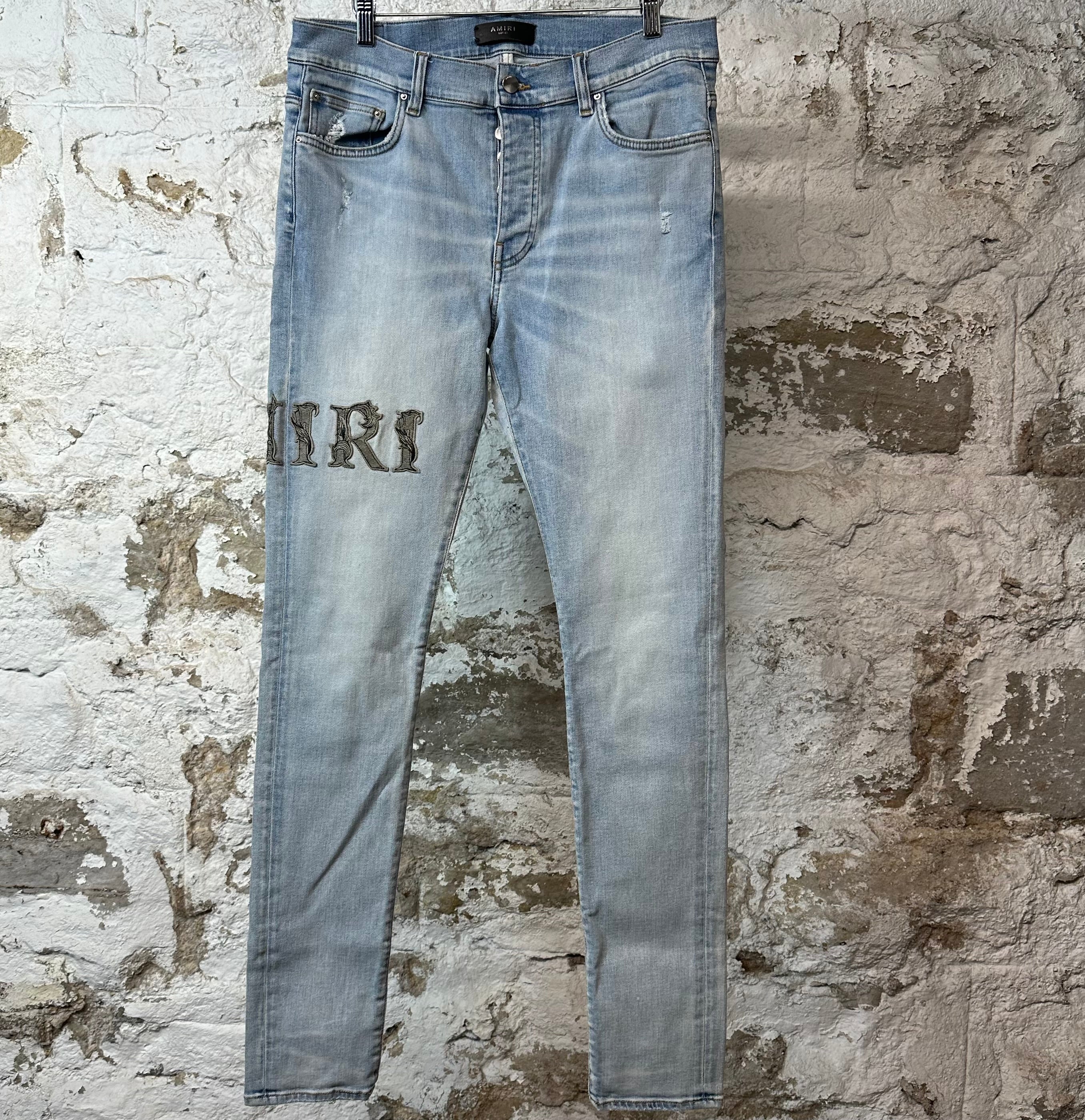Amiri Leaf Side Spell Blue Denim Jeans Sz 33
