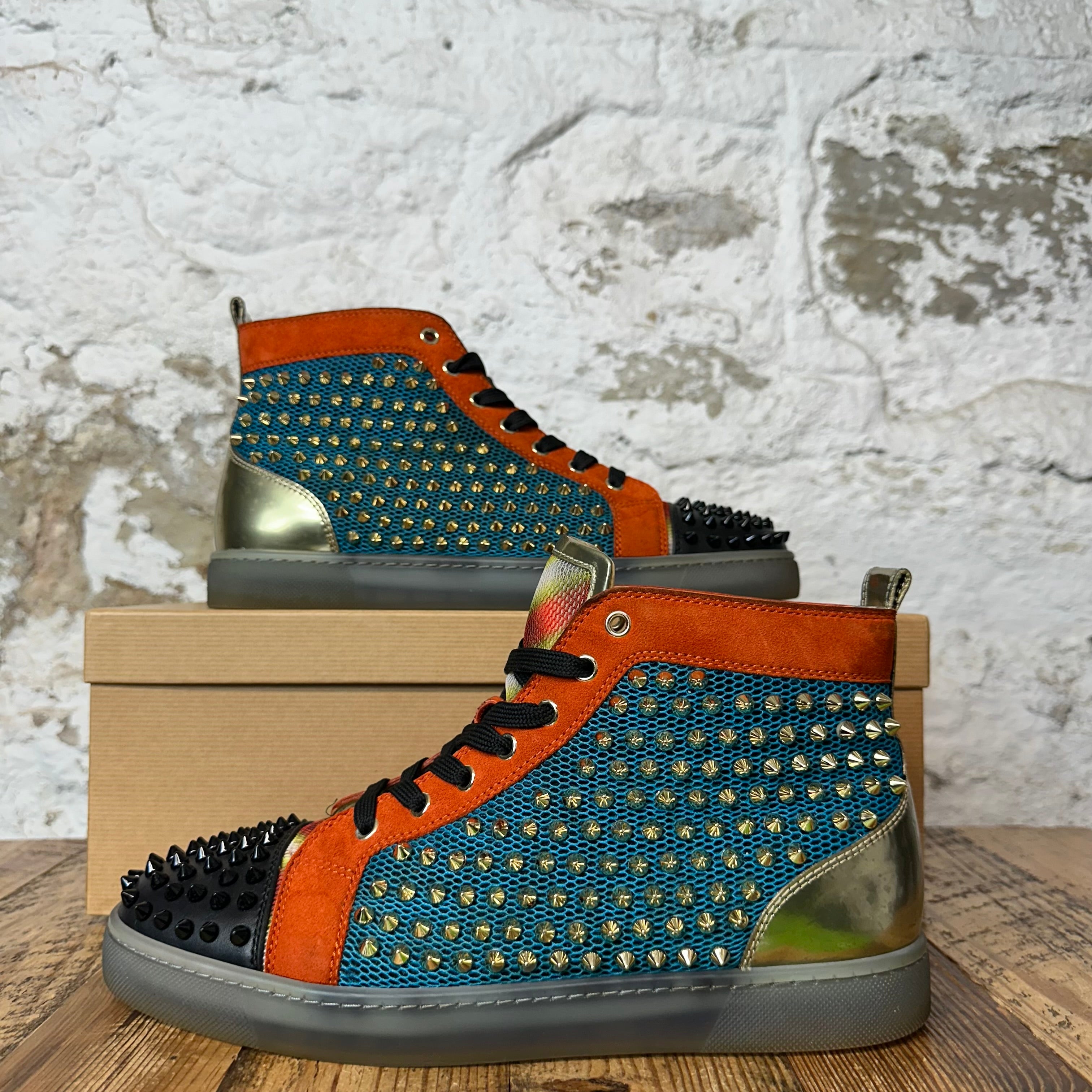 Christian Louboutin High Teal Orange Spike Sneaker Sz 8.5 (41.5)