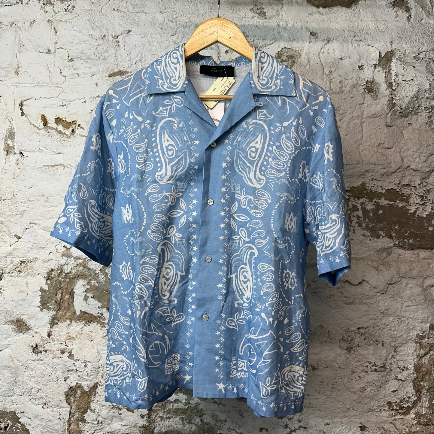 Amiri White Paisley Button Up Shirt Blue Sz M