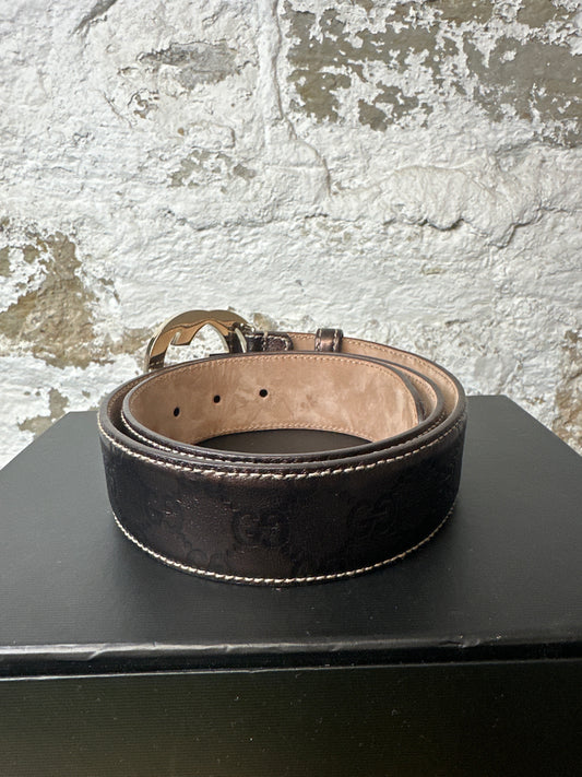 Gucci Brown Gloss Monogram Belt Sz (85/34)