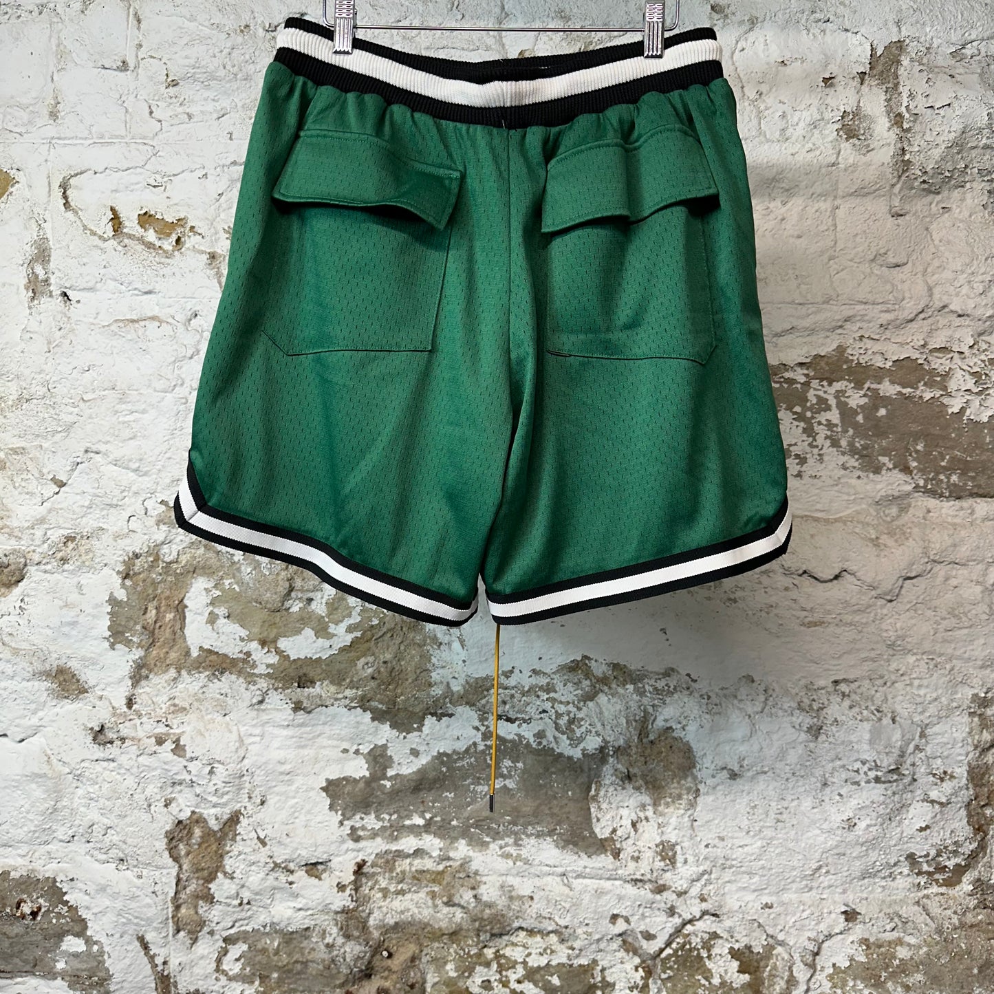 Rhude White Court Logo Green Basketball Shorts Sz L