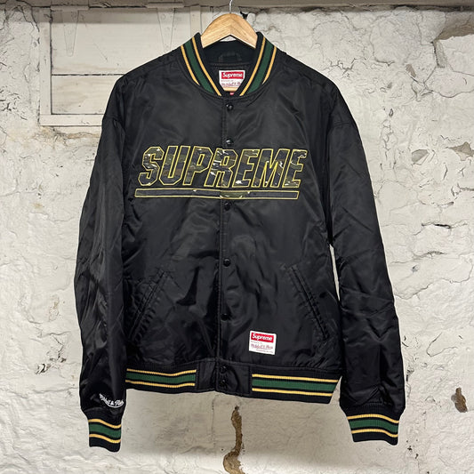 Supreme Mitchell Ness Camo Logo Varsity Jacket Sz L