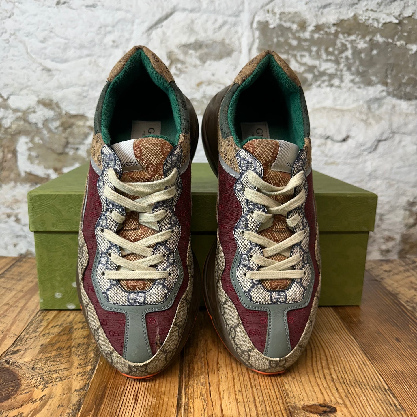 Gucci Rhyton Multicolor GG Monogram Brown Sneaker Sz 7.5