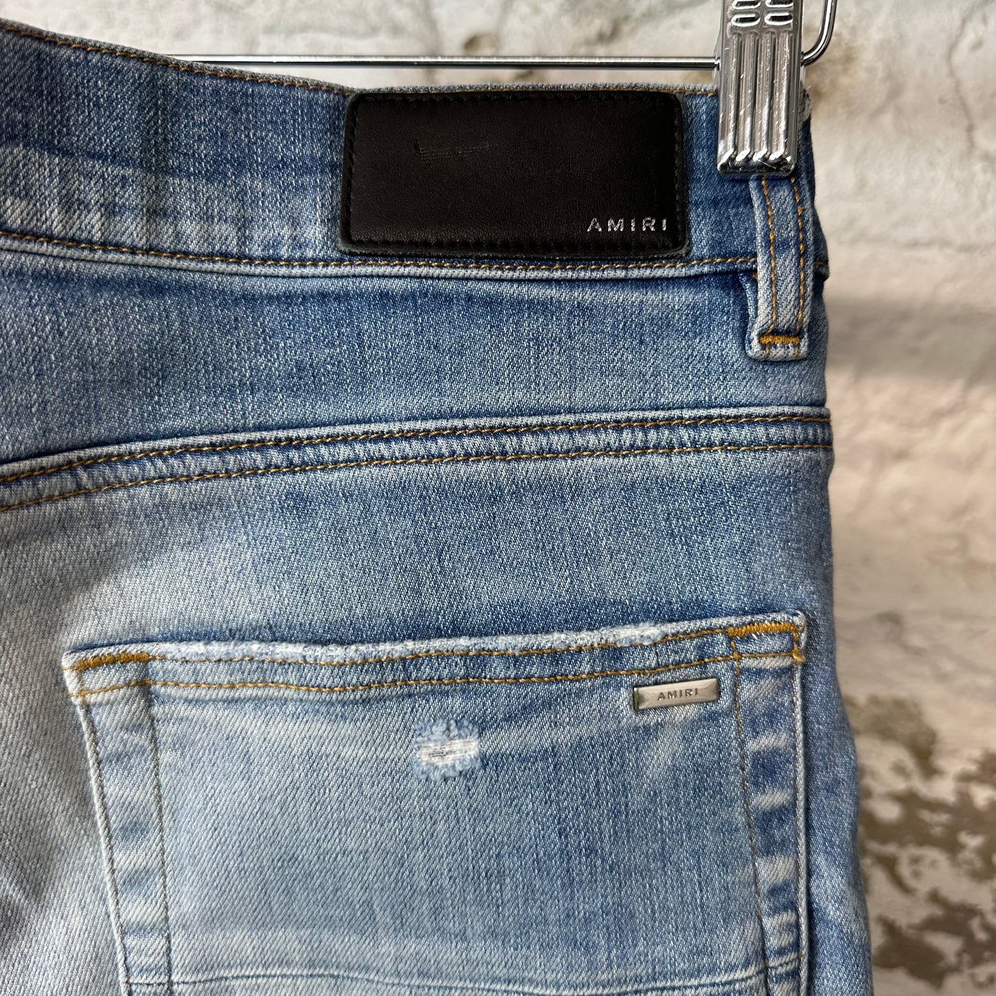 Amiri Distress Side Spell Blue Denim Jeans Sz 33