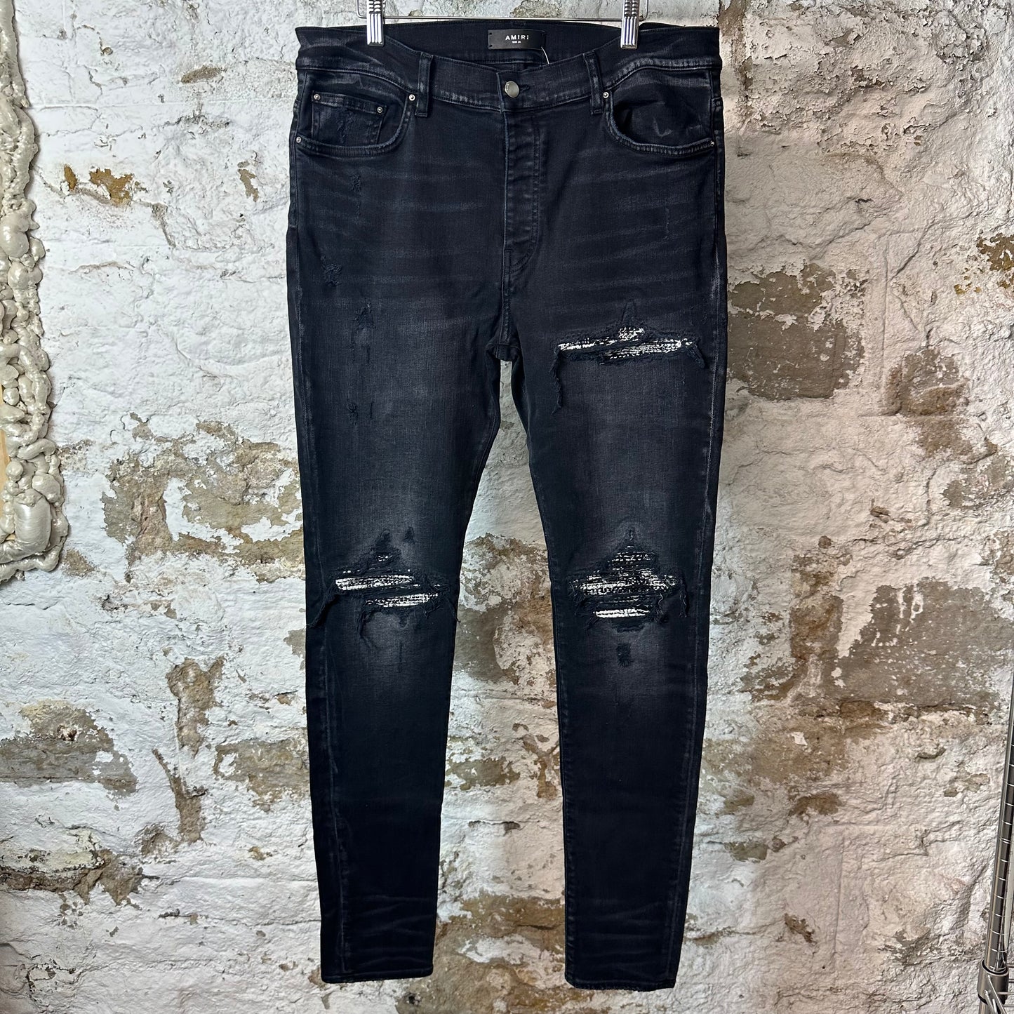 Amiri MX1 Black White Woven Black Denim Jeans Sz 36