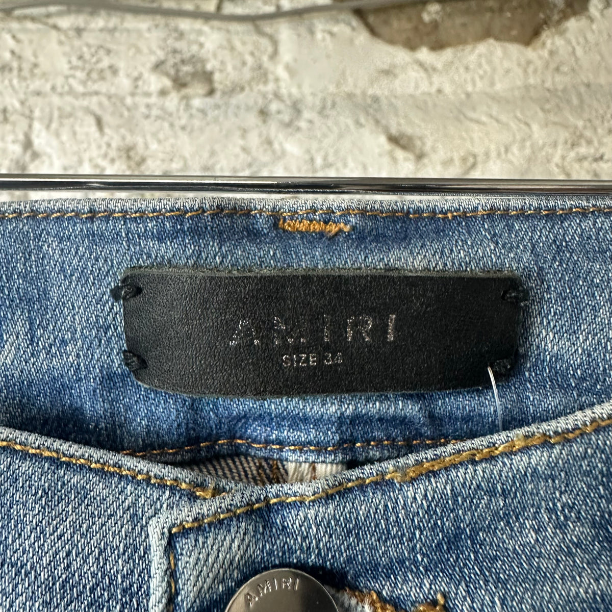 Amiri MX1 Grey Orange Plaid Blue Denim Jeans Sz 34
