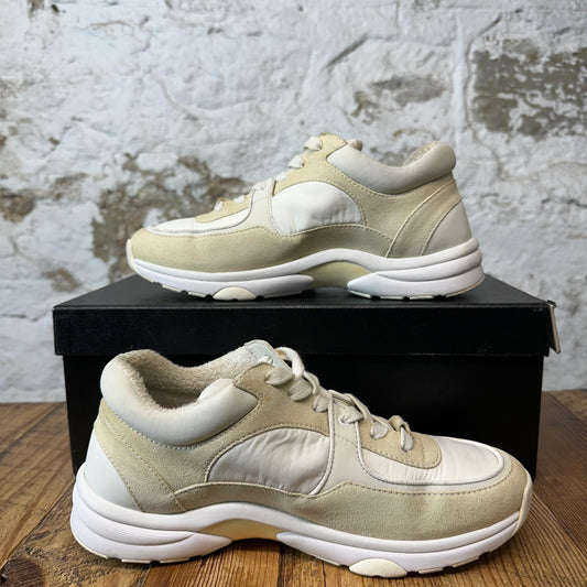 Chanel CC Beige White Trainer Sneaker Sz 6 (38)
