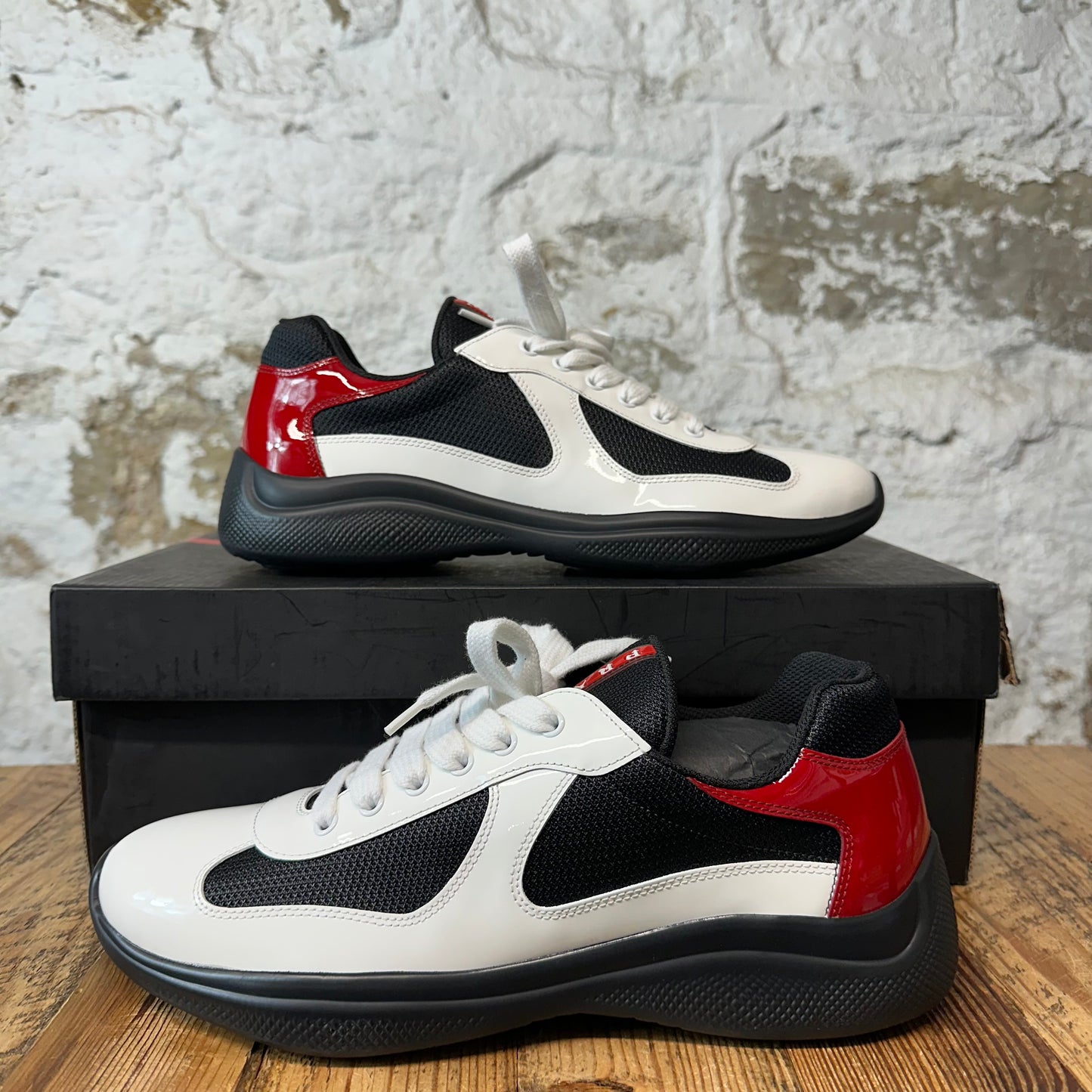 Prada Americas Cup White Red Patent Black Sneaker Sz 9