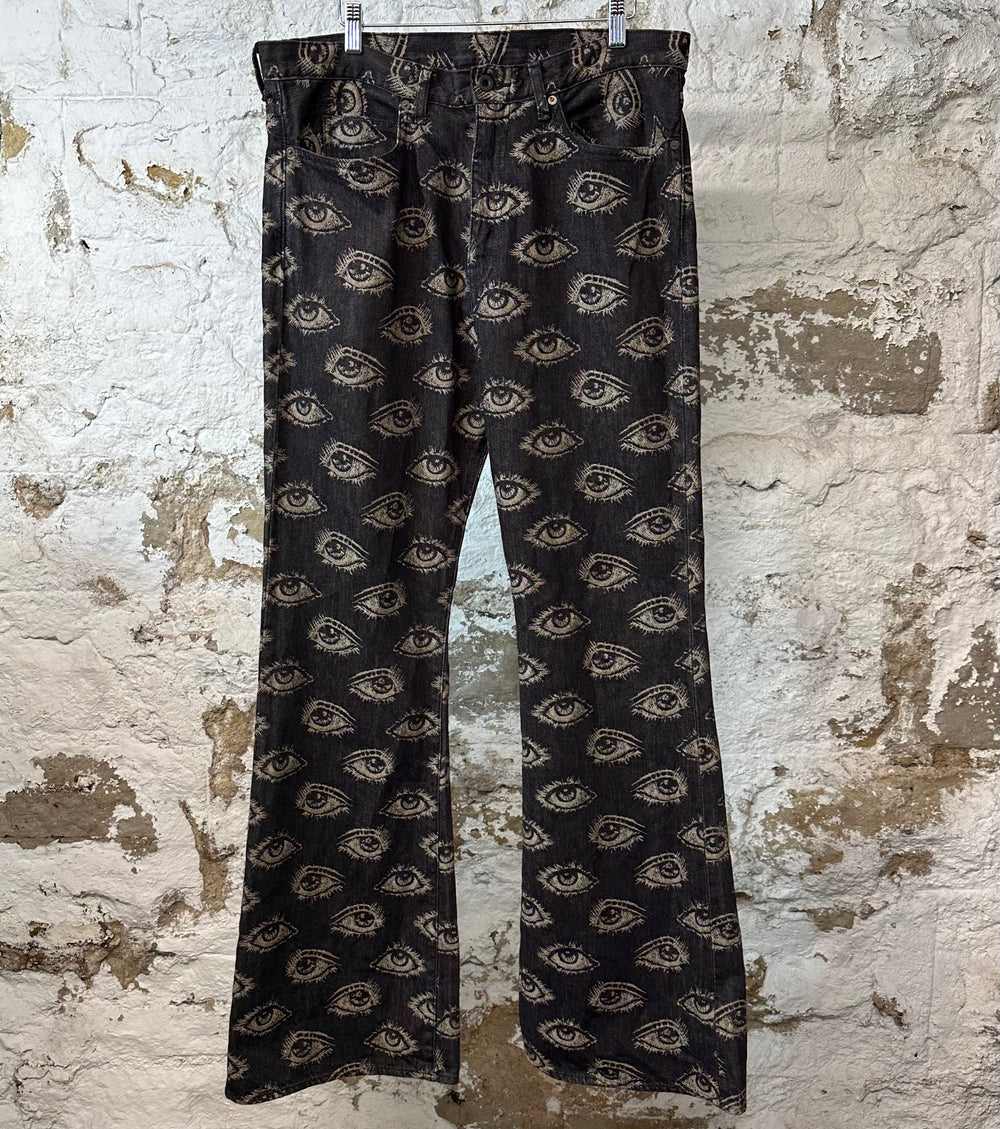 Kapital Speakeasy Eyes Black Flare Denim Jeans Sz 36