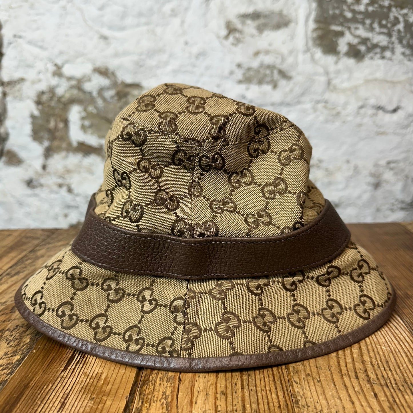 Gucci Beige GG Monogram Bucket Hat Sz M