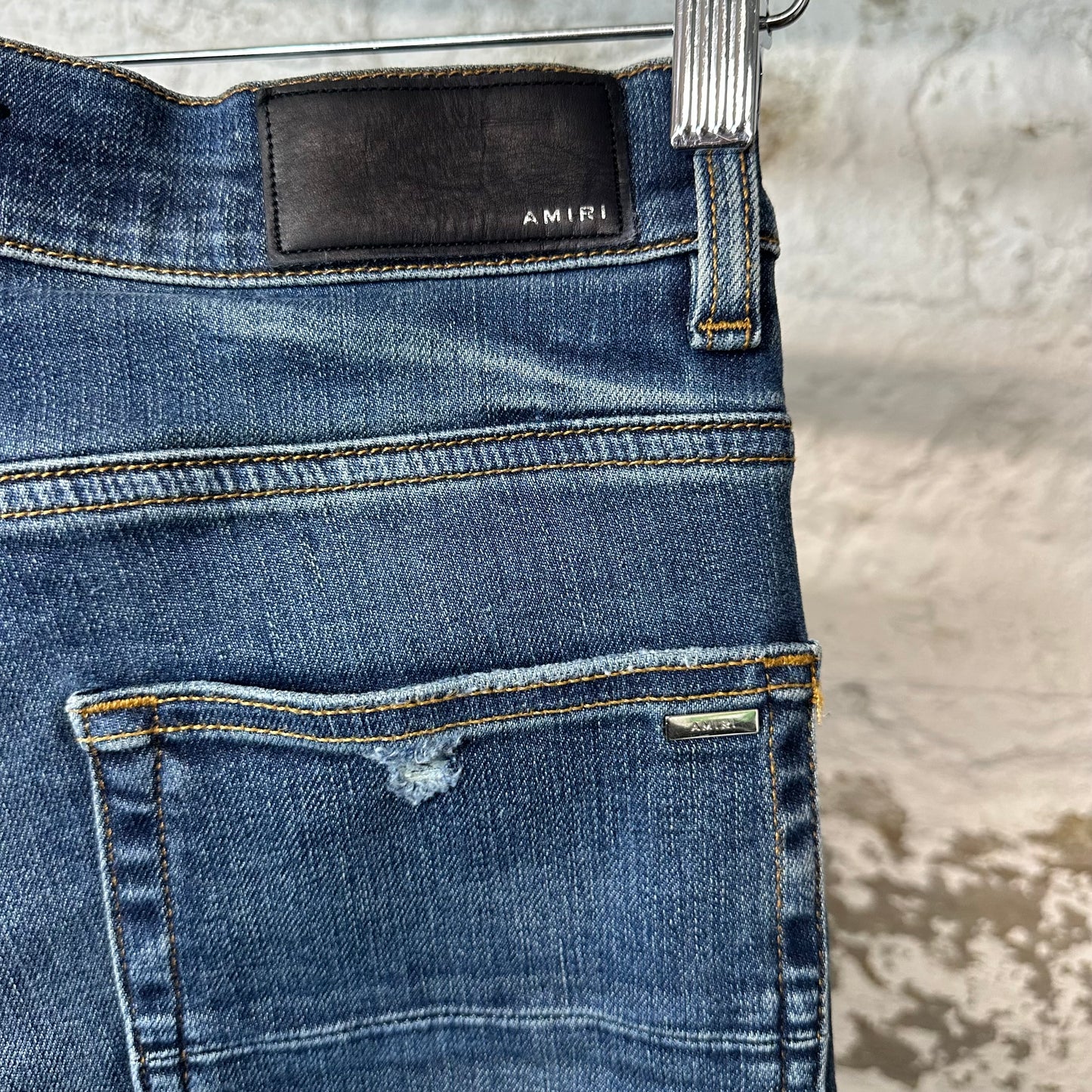 Amiri MX1 Bordeaux Suede Dark Blue Denim Jeans Sz 29