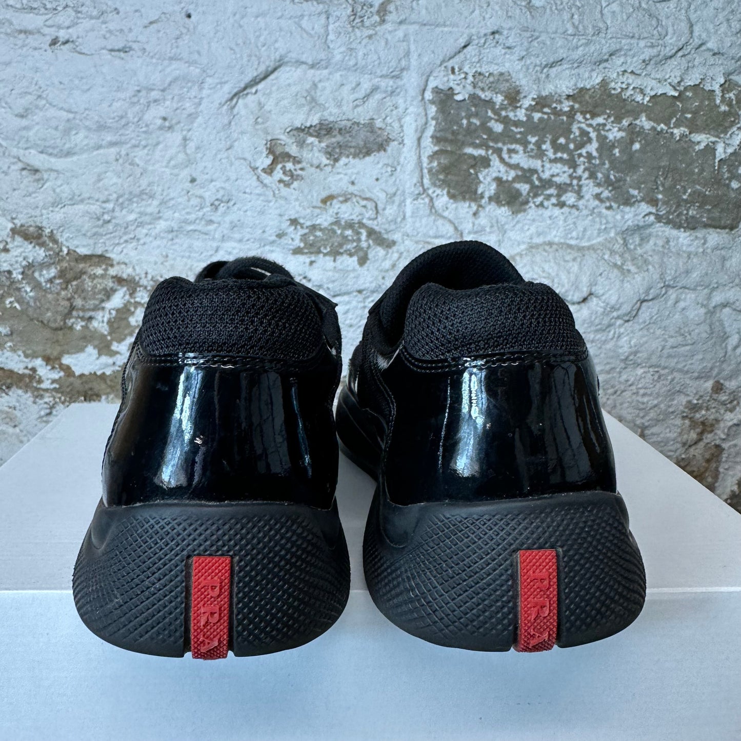 Prada Americas Cup Triple Black Patent Sneaker Sz 8.5