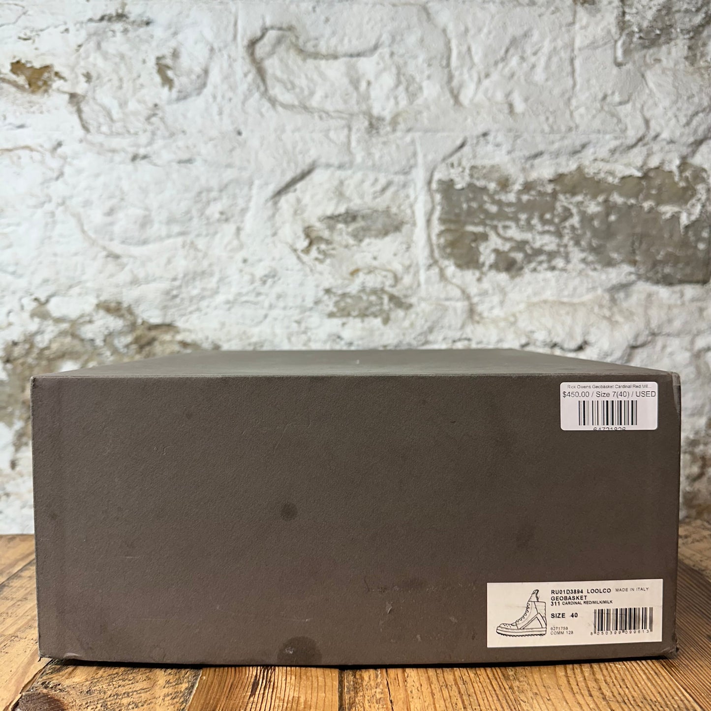 Rick Owens Geobasket Cardinal Red Milk Sneaker Sz 7 (40)