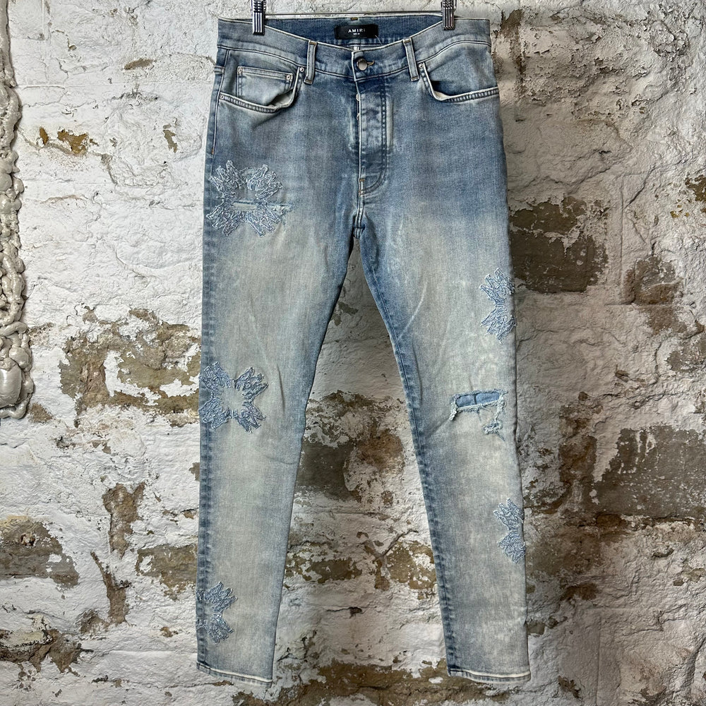 Amiri Crystal MA Quadstitch Blue Denim Jeans Sz 34