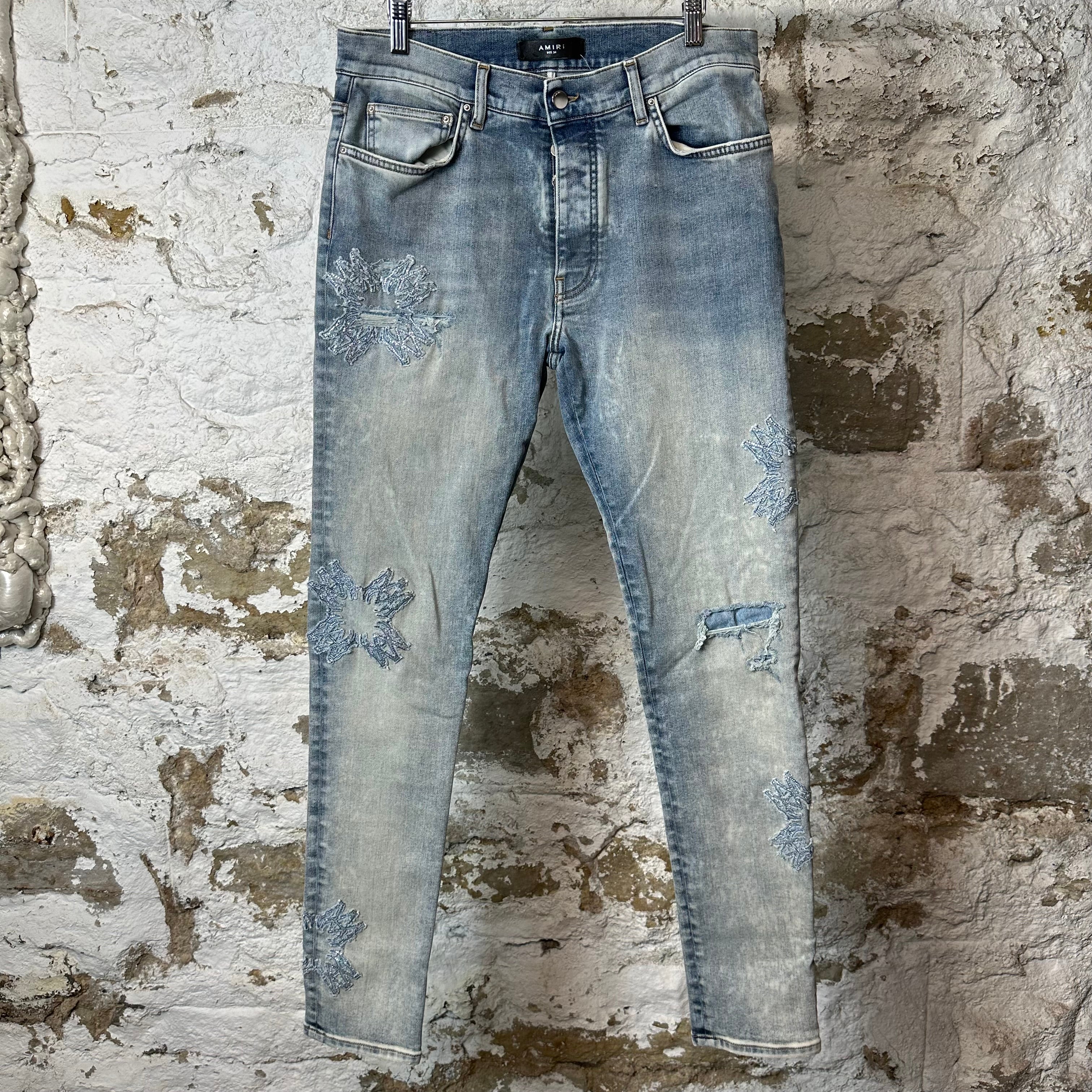 Amiri Crystal MA Quadstitch Blue Denim Jeans Sz 34