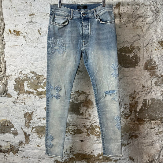 Amiri Crystal MA Quadstitch Blue Denim Jeans Sz 34