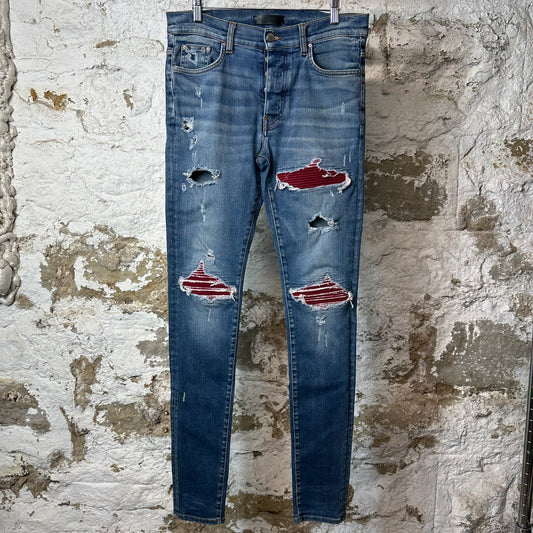 Amiri MX1 Maroon Suede Dark Blue Denim Jeans Sz 32