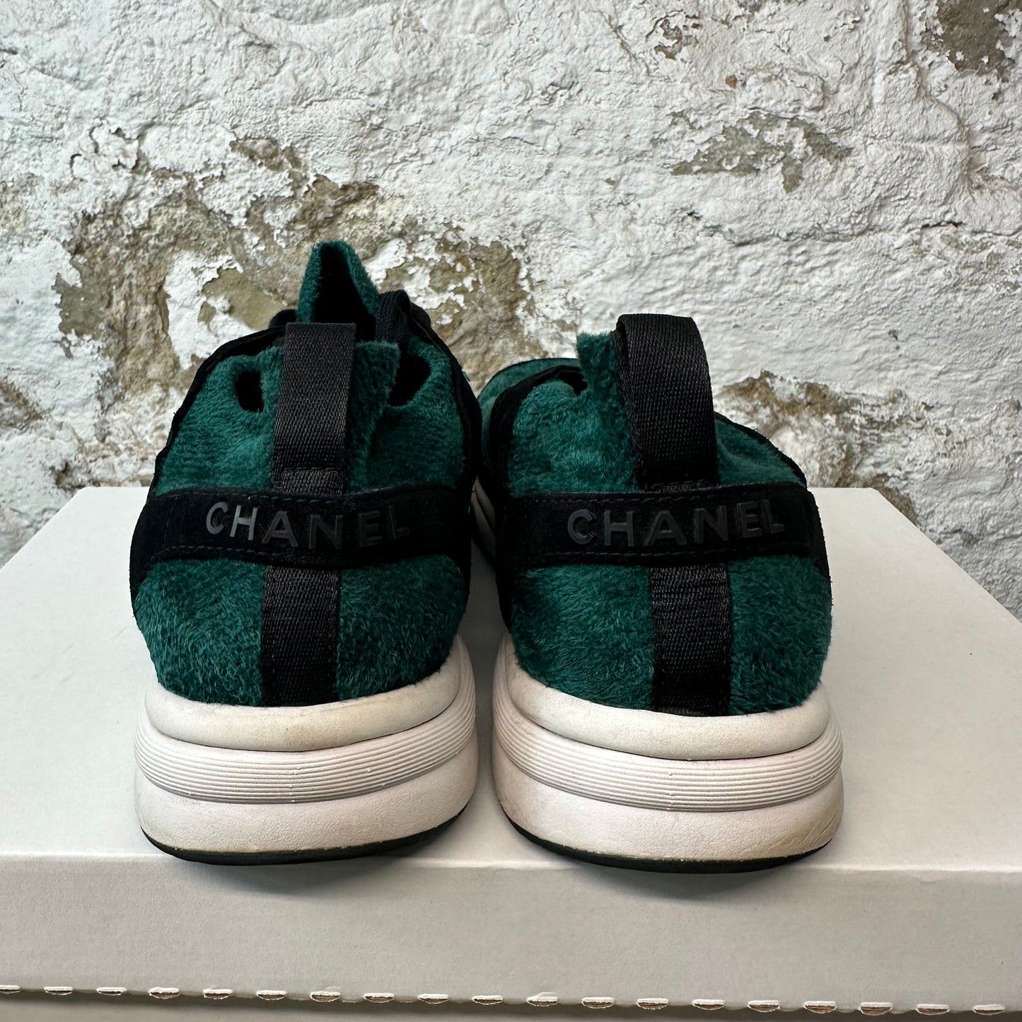 Chanel Black CC Green Black Trainer Sz 9 (42) No Box