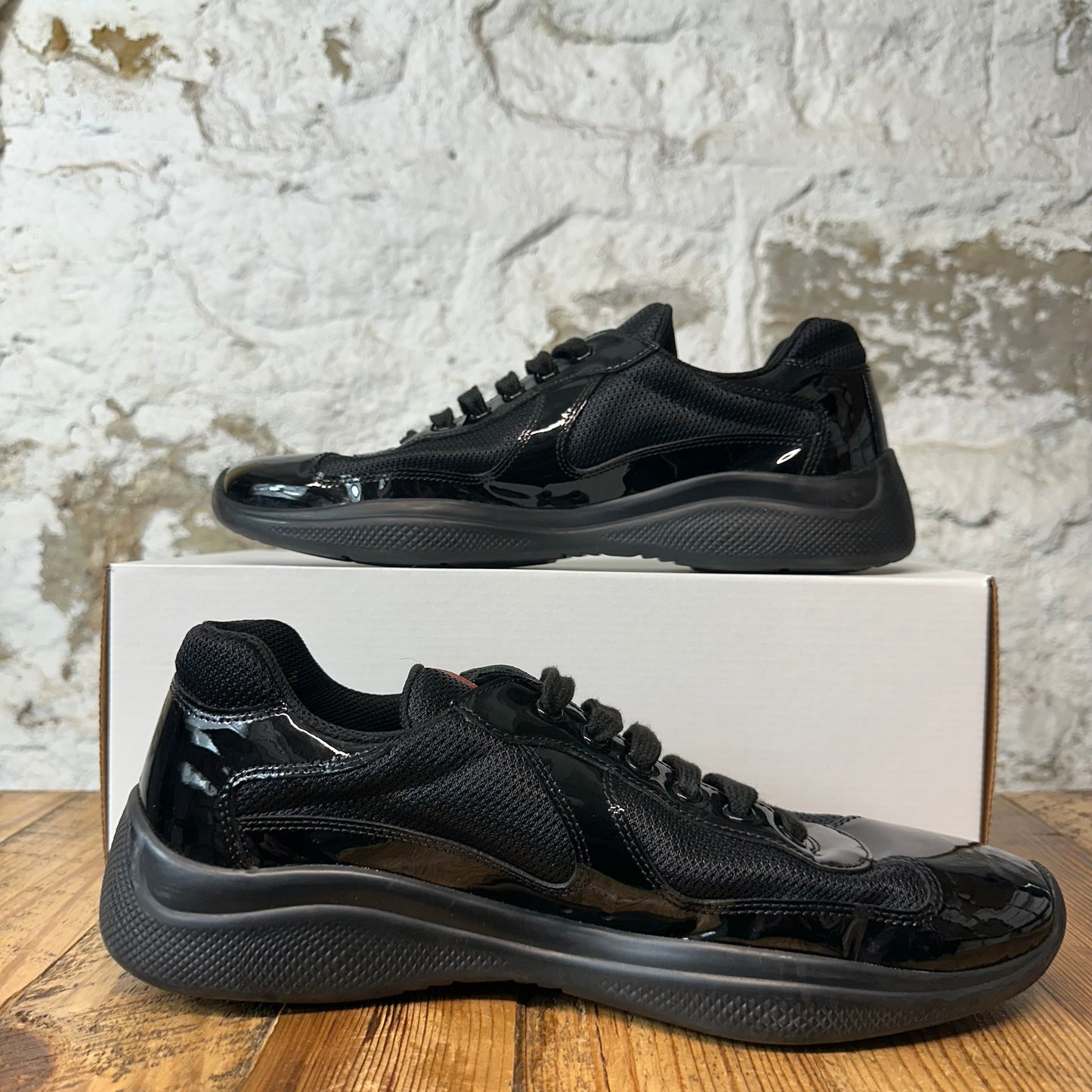 Prada Americas Cup Triple Black Patent Sneaker Sz 9.5