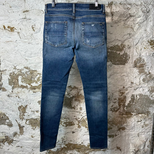 Amiri MX1 Orange Suede Dark Blue Denim Jeans Sz 32