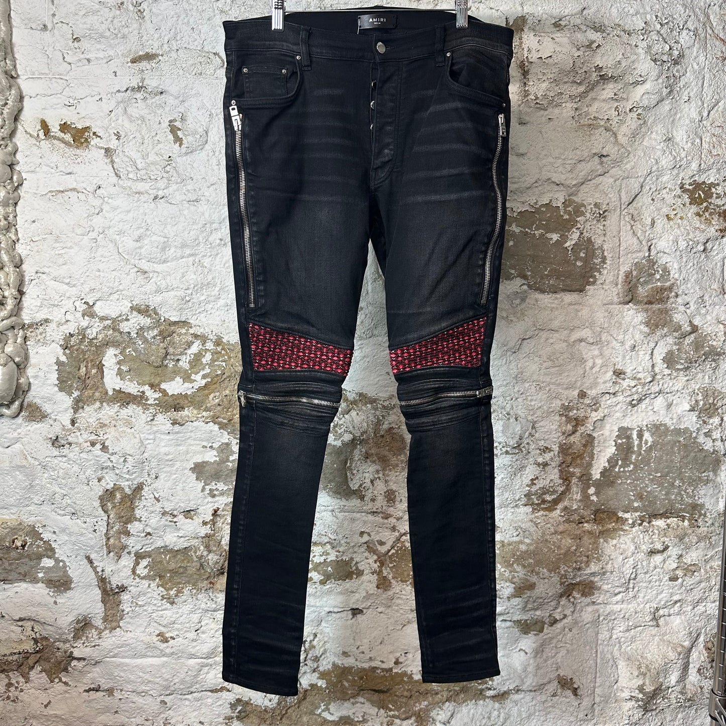 Amiri MX2 Pink Patch Black Denim Jeans Sz 34