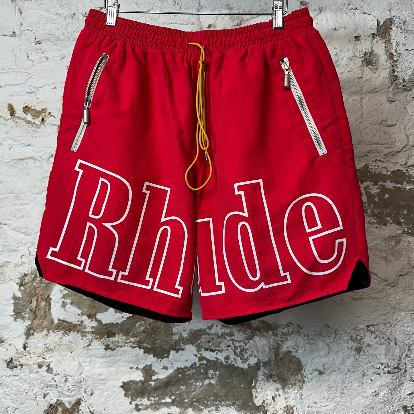 Rhude White Spellout Track Shorts Red Sz XL