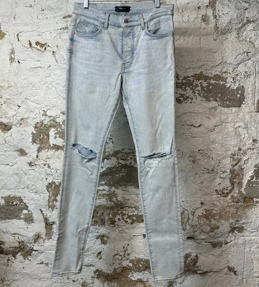 Amiri Knee Rip Lightwash Blue Denim Jeans Sz 31