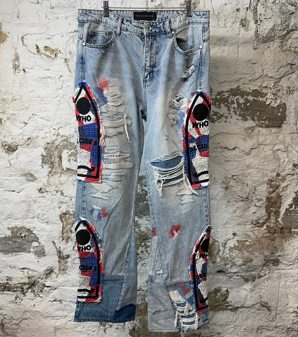Who Decides War Stained Glass Glory Blue Denim Jeans Sz 34