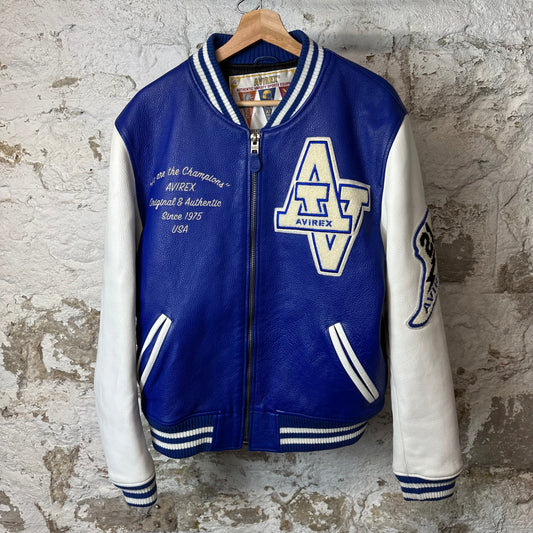 Avirex Champions Leather Jacket Blue Sz L