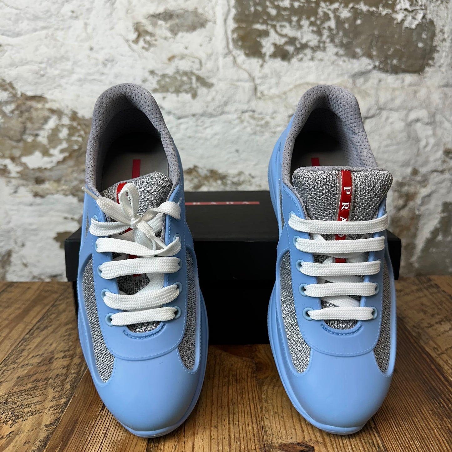 Prada Americas Cup Royal Blue Patent Black Sneaker Sz 7